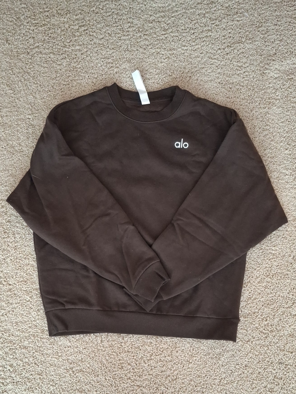 ALO Yoga Espresso Crewneck Sweatshirt with White Logo